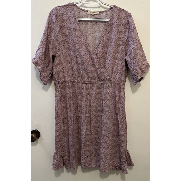 Rewind Boho Medallion Dress XXL Mauve Rayon Ruffle Hem Casual - Picture 1 of 6